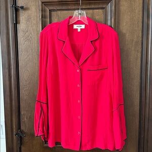 Red Button-up Blouse with Bell Sleeeves from Anthropologie